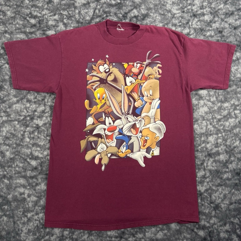 1996 Looney Tunes TShirt Mens L TAZ Bugs Bunny All Characters Cartoon 90s Red